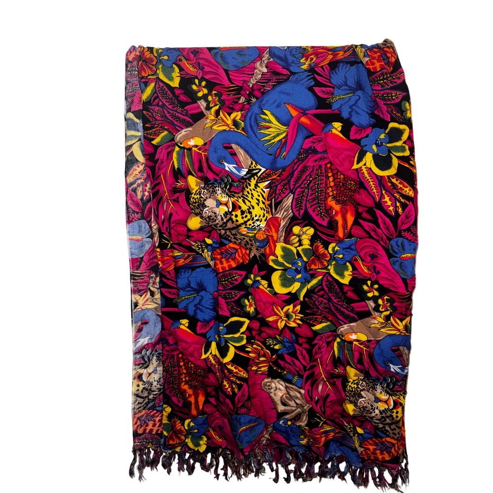 Nitai Tropical Jungle Print Sarong Rayon Wrap Scarf Beach Vacation Colorful